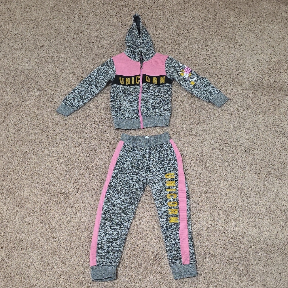 Pink and Gray Unicorn Hoodie and Pants Set